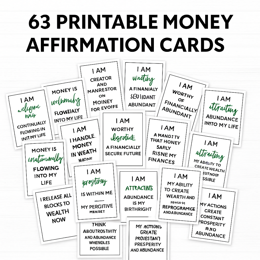 63 Printable Money Affirmation Cards (digital download)